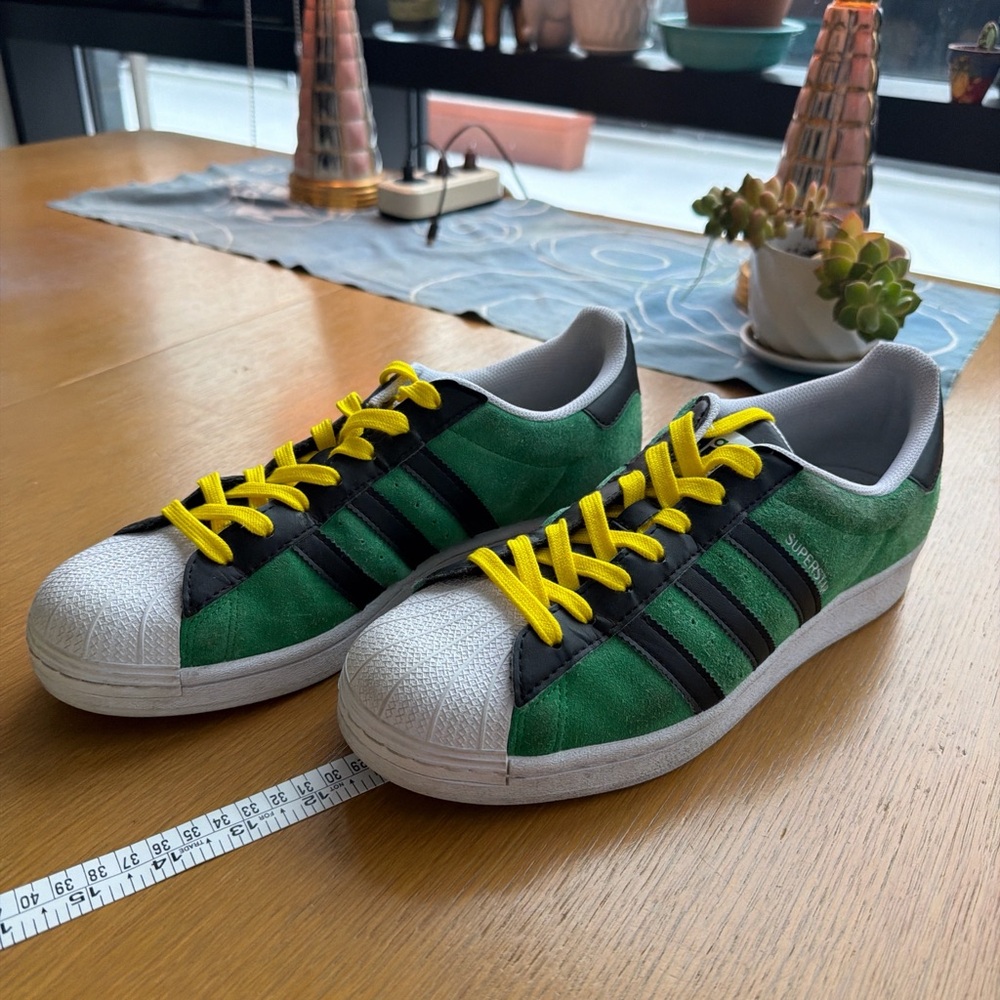 Adidas Men's Green and Black Sneakers with Yellow Laces